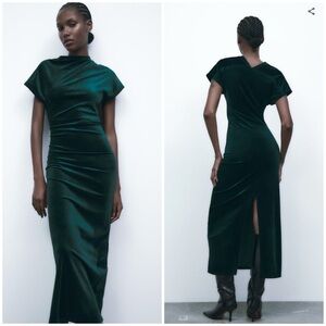 ZARA ~ Green Draped Velvet Dress